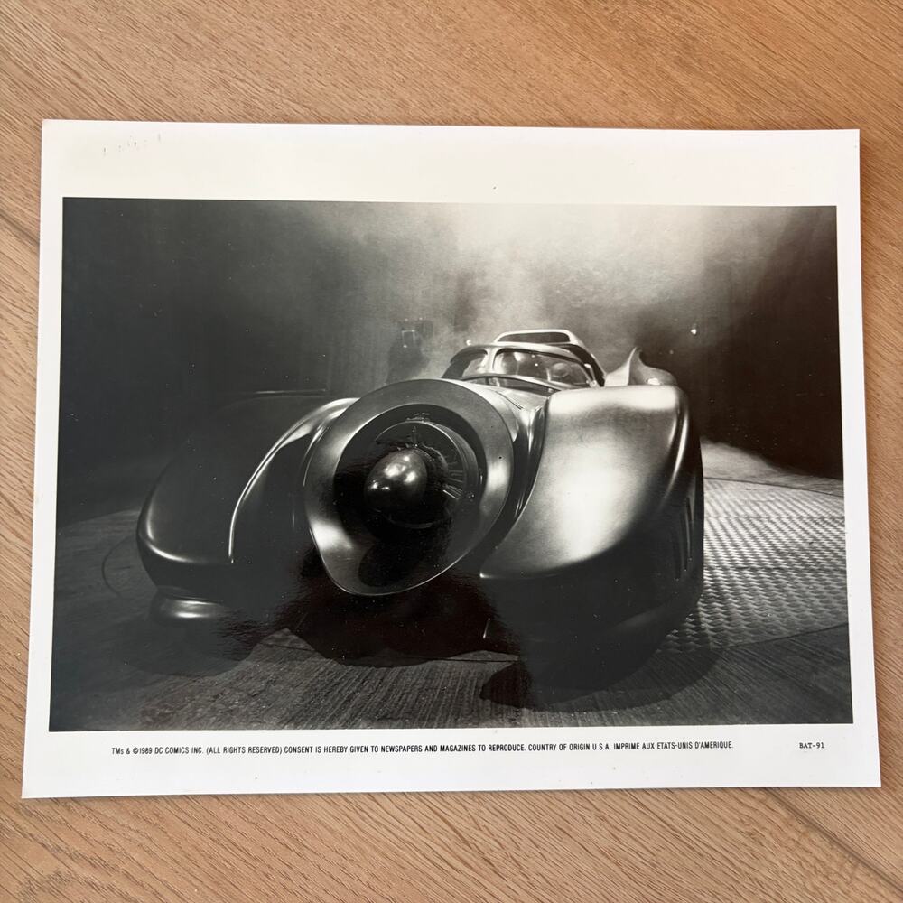 1989 DC Comics Batman Movie Press Kit Batmobile Black and White Still Photograph